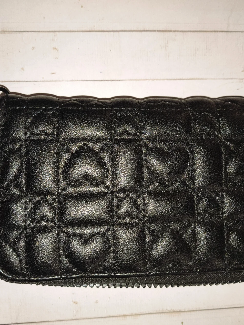 Betsey Johnson Black Quilted Heart Zip Wallet Wristlet
